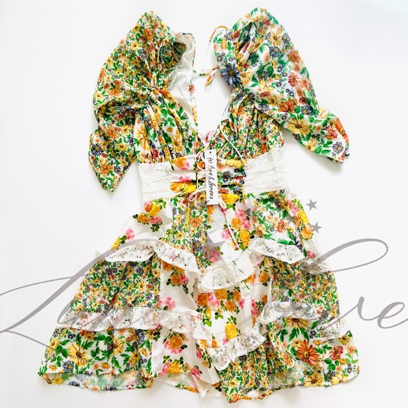 FOR LOVE & LEMONS Rosalyn Mini Dress in Green NWT - Picture 4 of 11